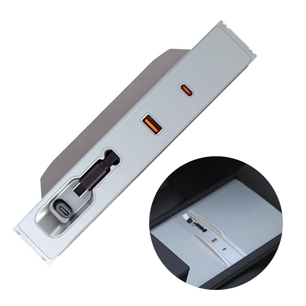 Hub USB para porta-luvas de carro compatível com console central 80 W PD Tipo C Splitter Docking Station Adaptador de carregamento rápido