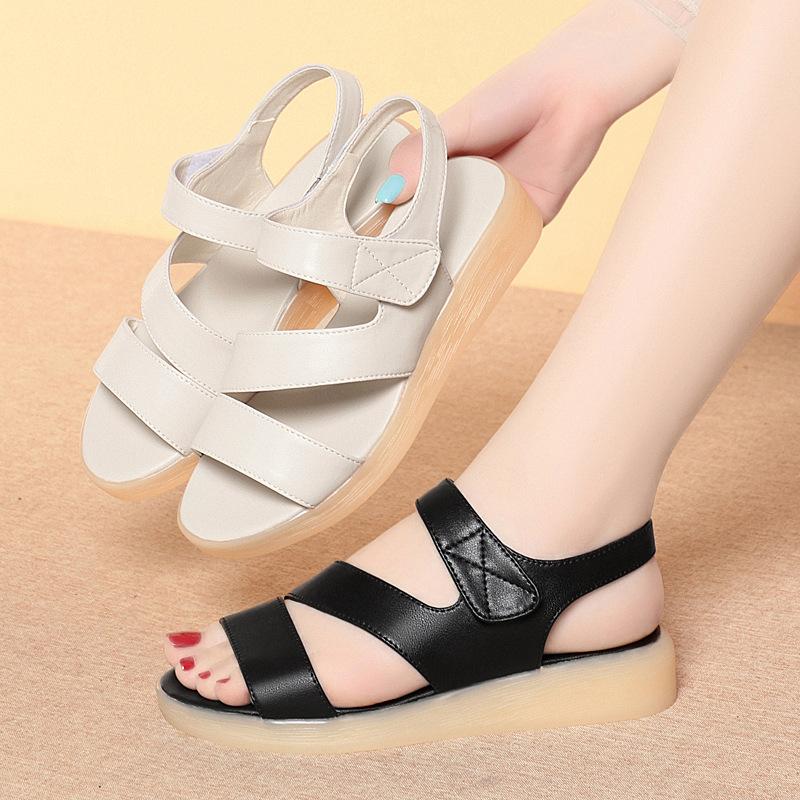 3cm Plus Size 34-43 Comfortable Quality Genuine Leather Sandals Platform Shoes 2025 Summer Women's Flats Sandals for Beach Mom