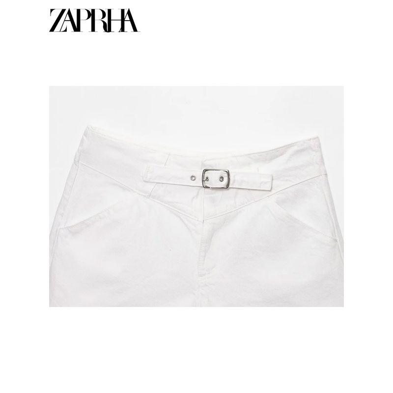 Zaprha 2025 New Arrival Fashion Sexy Front Strap Decoration Mid Waist Denim Shorts Women's Outer 6147103