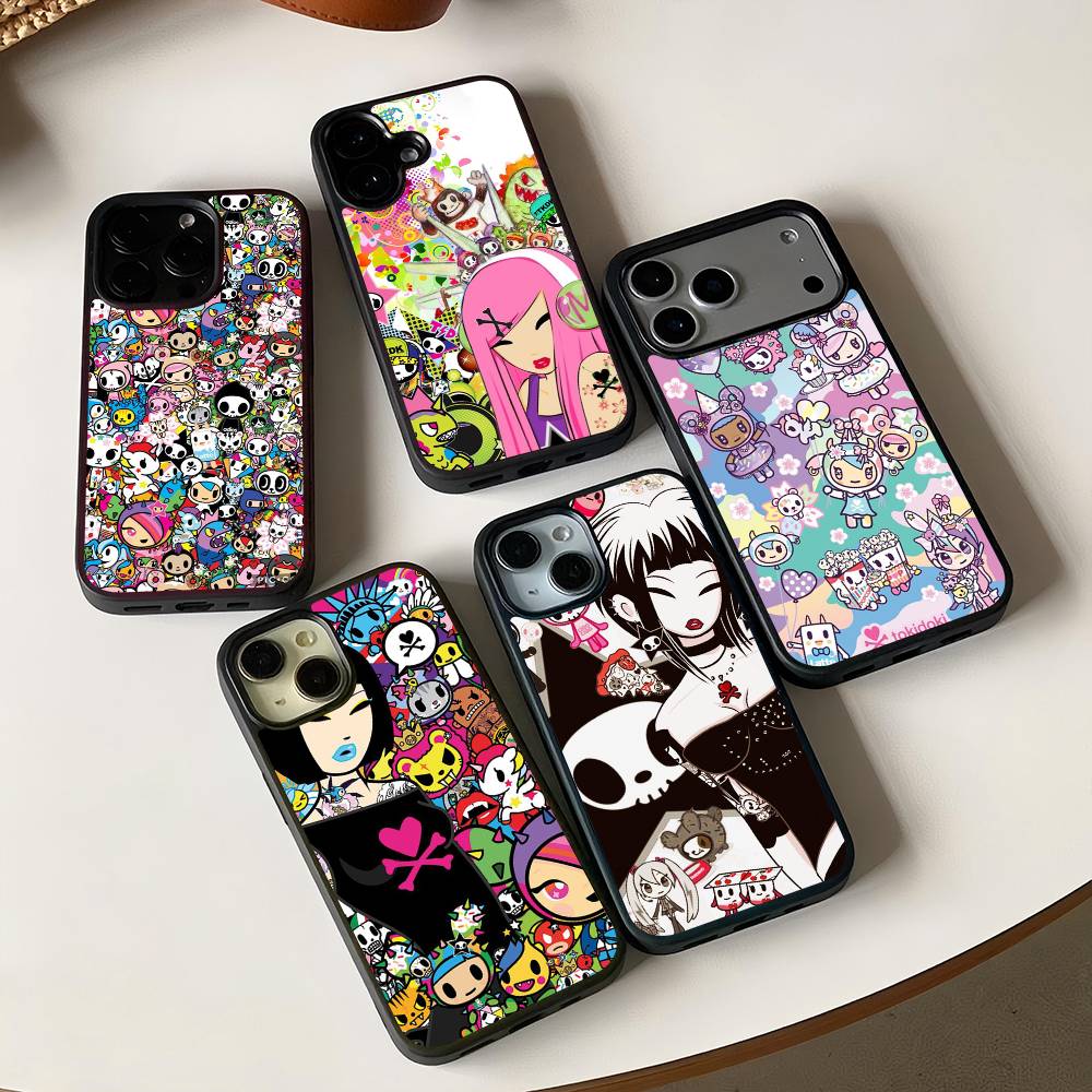 Japan T-Tokidokis Black Silicone Hard Plastic Phone Case For Iphone 17 Air 16 15 14 13 12 11 Pro Max PC+TPU Case