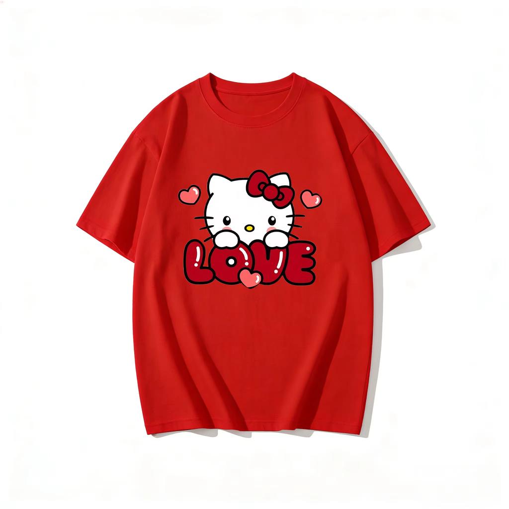2026 new Summer Cute HelloKitty TShirts Soft Cotton Short Sleeve Tees for Parents Kids Breathable Casual Daily Outfit Tops