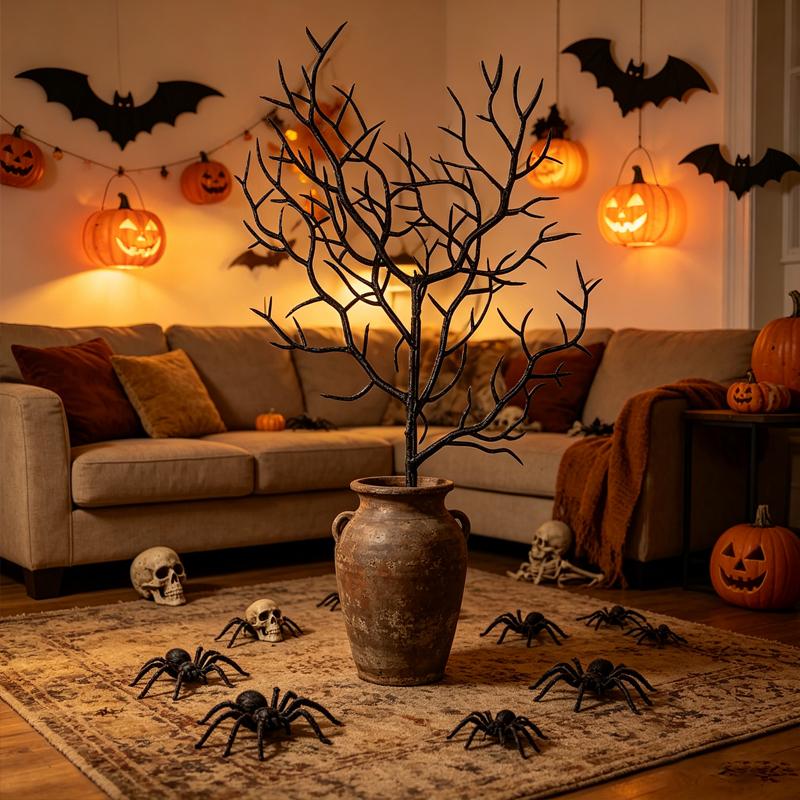 Halloween Schwarze Künstliche Äste für Halloween Geburtstag Hausparty Esstisch Vase Dekoration Plastik Pflanze Ast Blumen