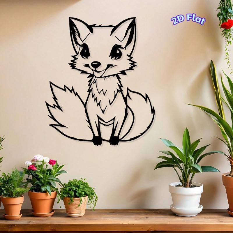 Fox Metal Wall Art Cute Fox Design Weather Resistant Iron Sculpture Garden Bedroom Gift