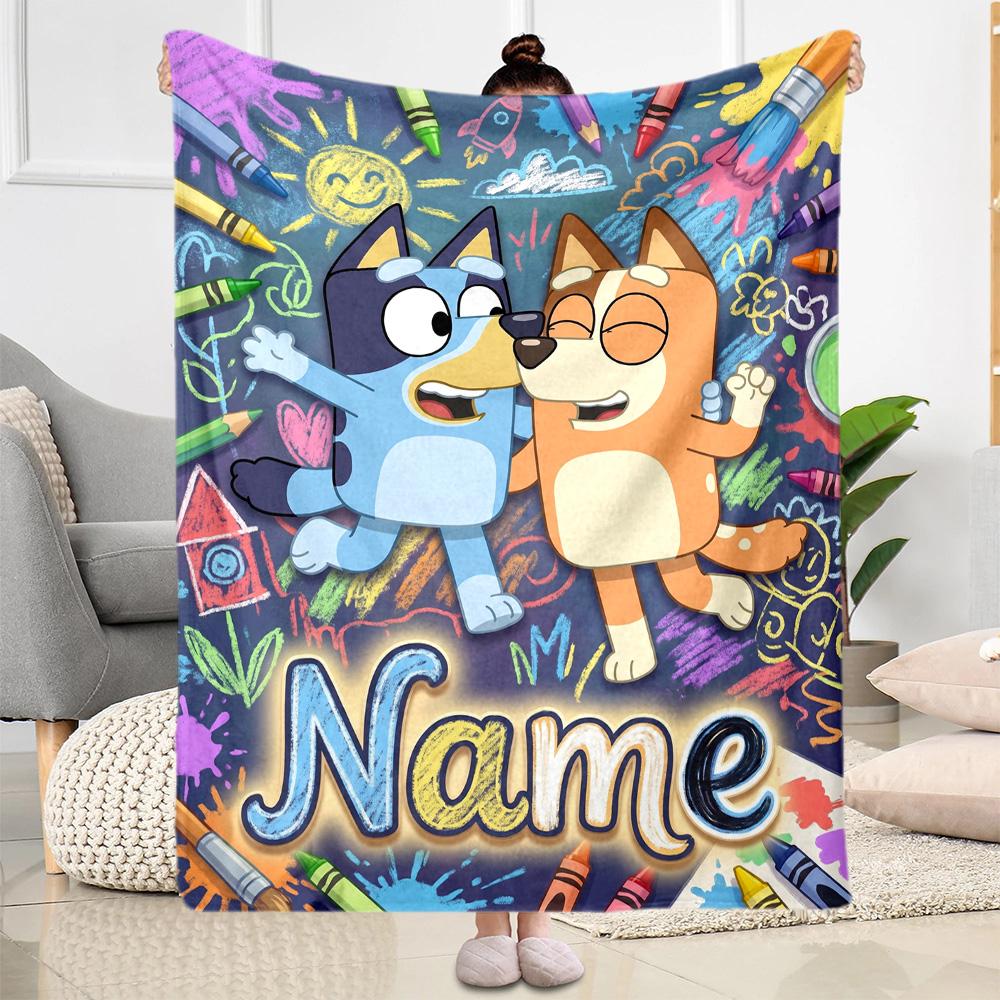 Bluey's Bubble Adventure Customize Text Blanket Cozy Customizable Blanket Durable Comfort for Office Picnics Office Chair Livingroom