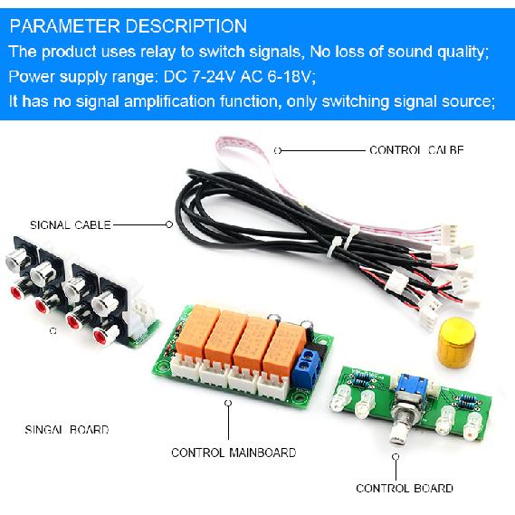 CIRMECH Relay 4-way Audio Input Signal Selector Switching RCA Audio Input Selection Board of Rotary Switching for AmplifiersGood product