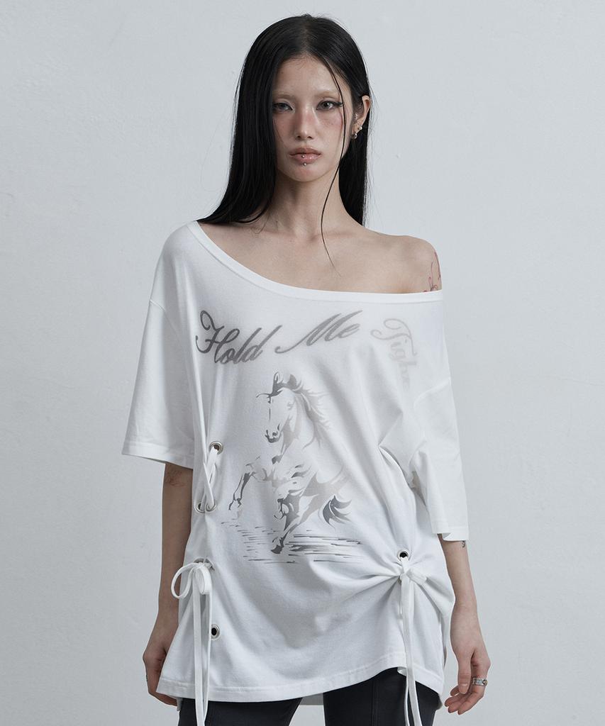Aejeuyua Horse Eyelet Oversized T-Shirt White