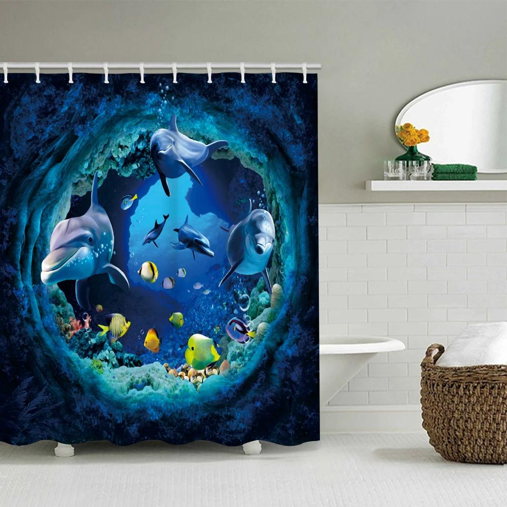 

4pc dolphin bath curtain, two-dimensional flat printing. Bathroom partition curtains, home decoration, modern home Windows A