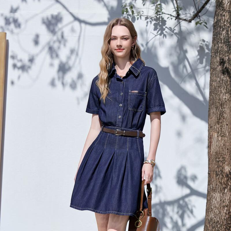 Betu Women's Short Sleeve Pleated Denim Dress