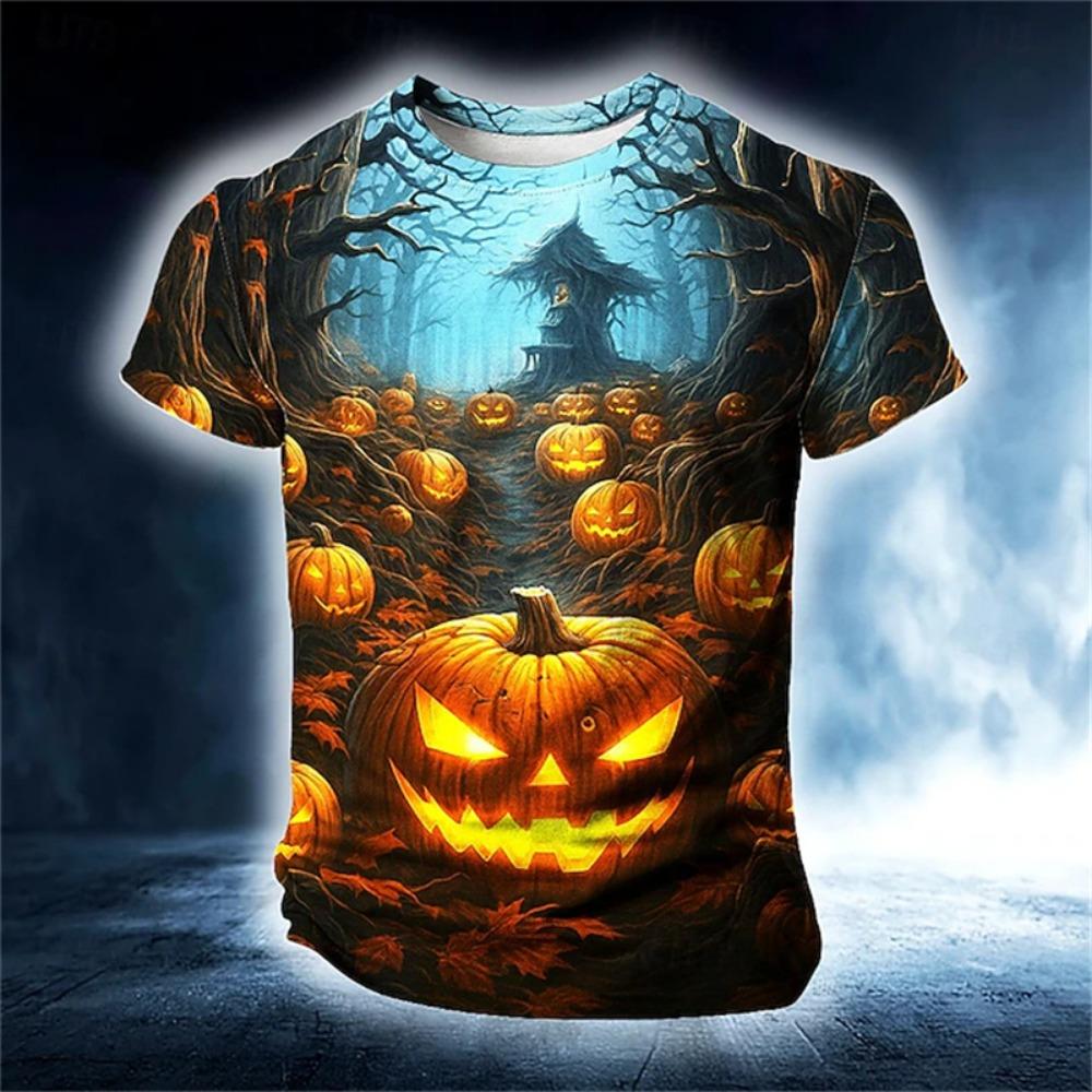 Halloween horror pumpkin 3D printed fashionable men's T-shirt 2025 new daily outdoor sports party quick drying breathable street clothing