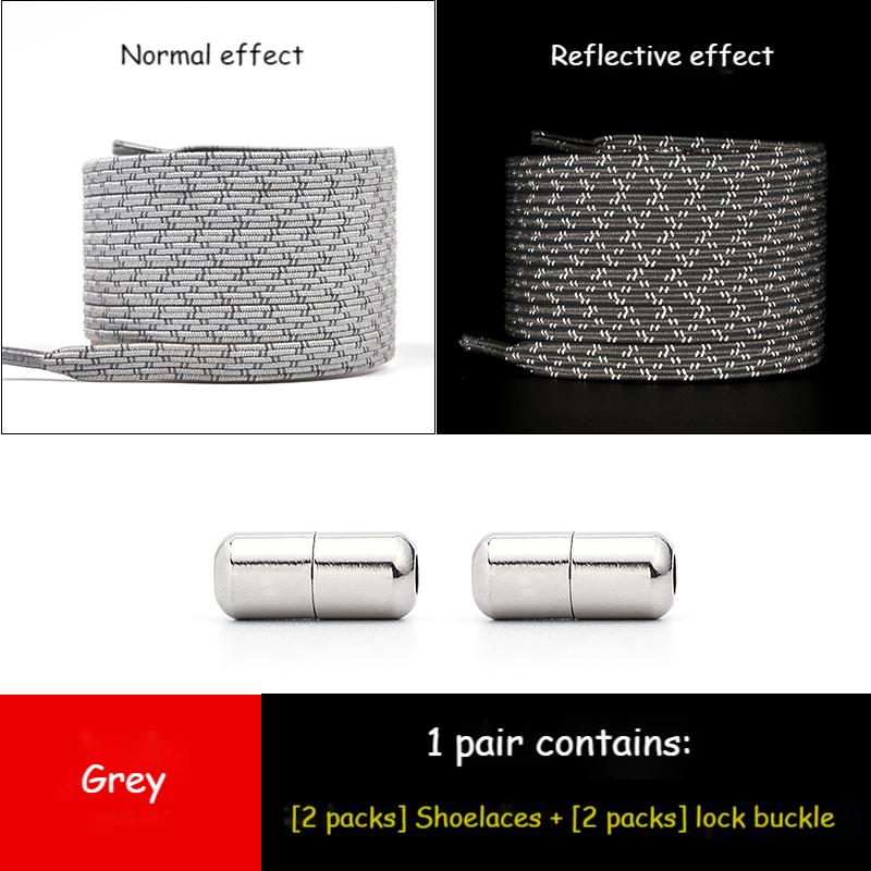 1Pair Reflective Elastic Shoelaces Without Ties for Sneakers No Tie Shoe Laces Kids Adult Quick Flat Shoe Lace Rubber Shoestring