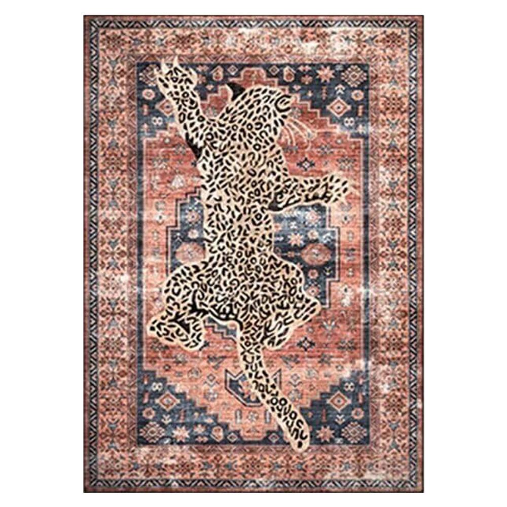 Retro Nordic Style Living Room Carpet Large Area Leopard Print Bedroom Rugs Machine Washable Foldable Non-slip Coffee Table Mats