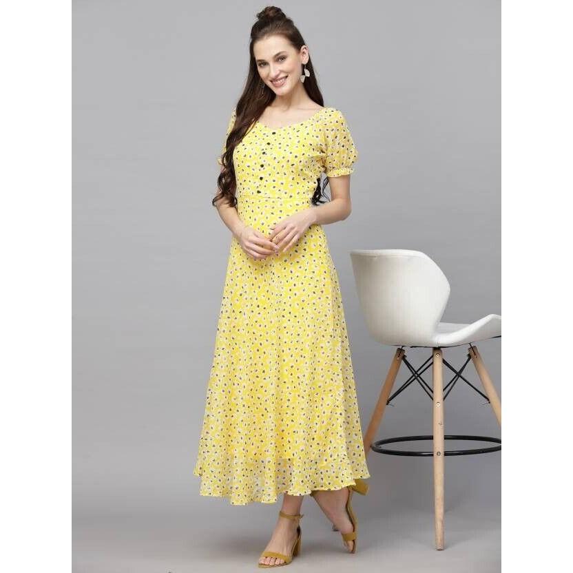 Women Fit and Flare Printed Georgette Maxi Dress with Polyester Lining Dress VF-1809