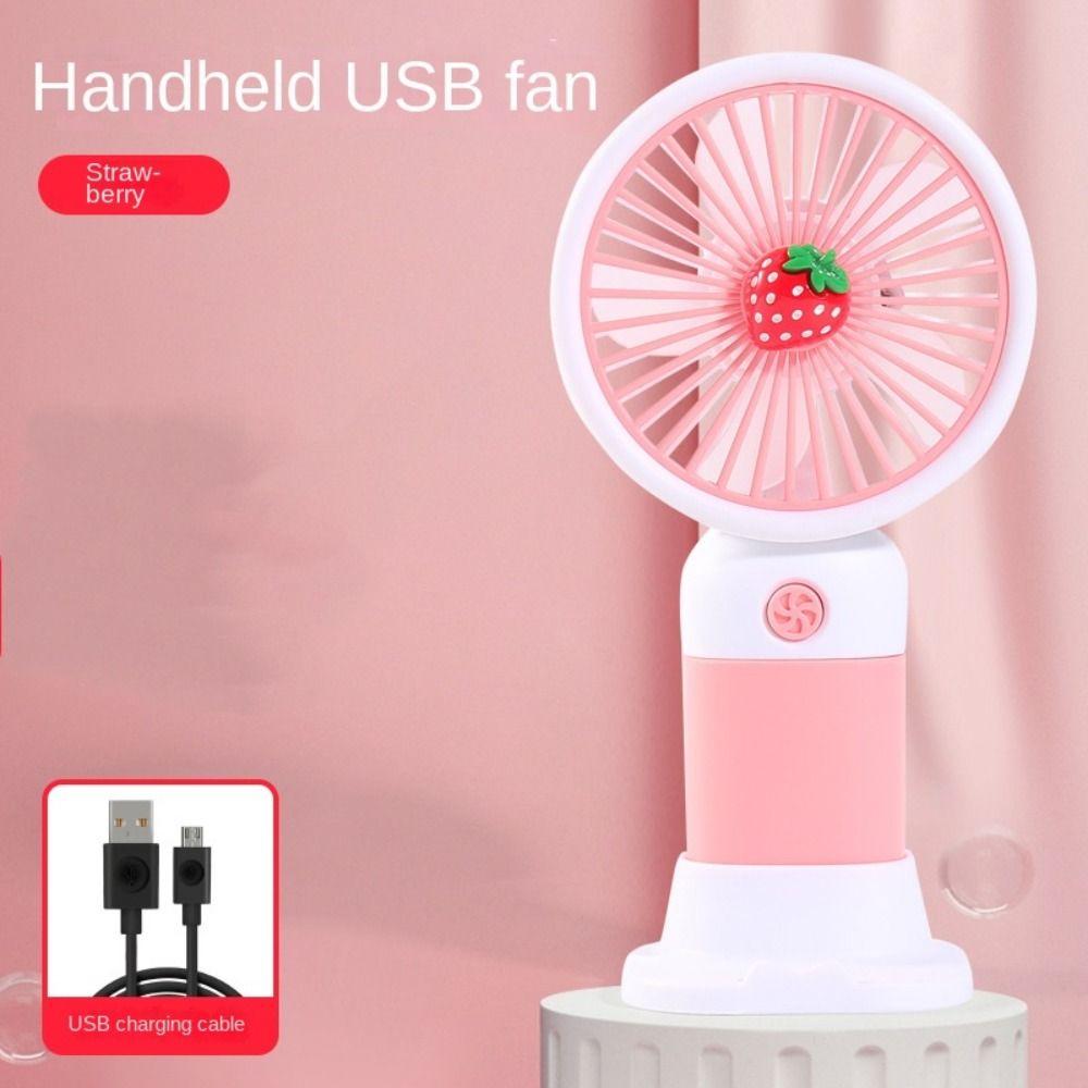 

Plastic Mini Portable Fan Handheld Desktop Fan Cartoon USB Charging Fan Students Strawberry