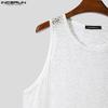 INCERUN Summer Men Sleeveless Lace See Through Mesh Sheer Loose Tank Tops