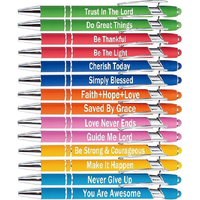 PASISIBICK 12 Pieces Motivational pirational Quotes Snarky Screen Touch Stylus Ballpoint Pens, Office Encouraging Scriptures, Black Ink (12