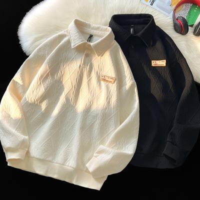 Spring and Autumn New Men's Vintage Lapel All-match Base Long Sleeve Sweatshirt