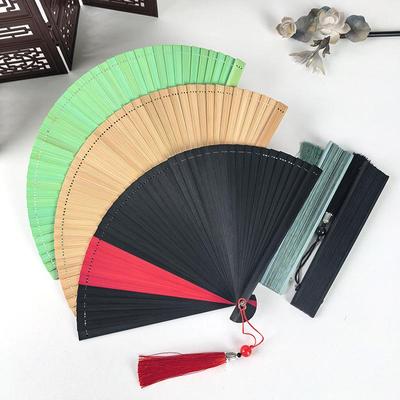 Ventaglio Pieghevole in Bambù Verde con Nappa per Performance di Danza Hanfu