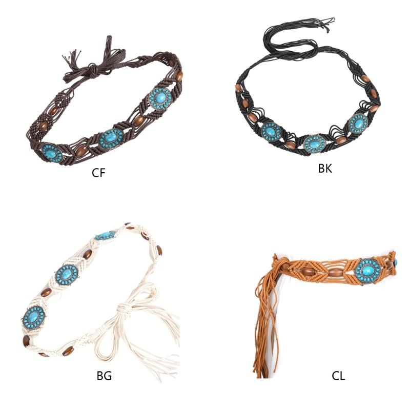 DIY Bohemian Wooden Bead Waist Rope Braided Tassels Belt Ethnic Style Belts