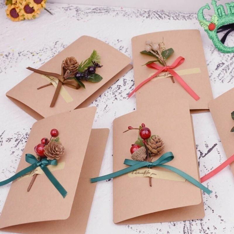 Xiaomi 5Pc Christmas Red Berry Pine Cone Branches Artificial Pine Picks Greeting Cards Gift Bags Boxes DIY Holiday Craft Decor Supplies