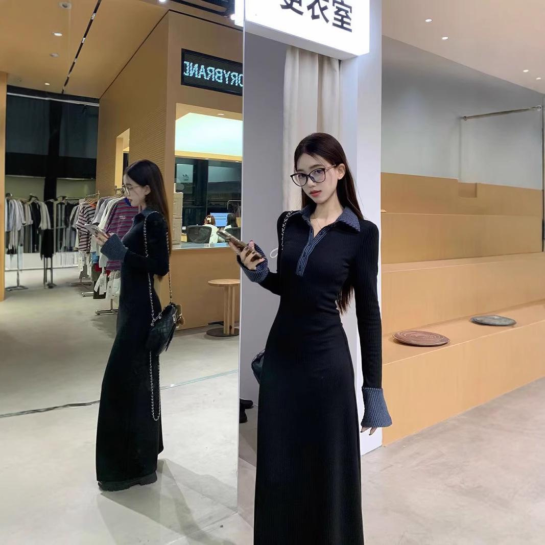 

Spring 2025 Hepburn-Inspired Slimming Bodycon Plus Size Dress - Casual Women s Fashion M 45-52kg чорний