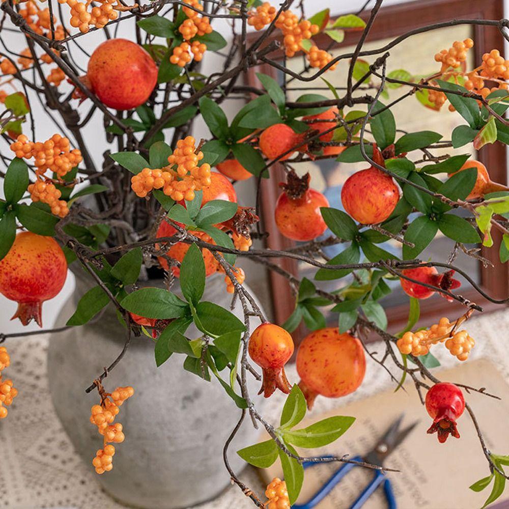 6-Fruit Artificial Pomegranate Branches Plastic Fake Plants  Chinese New Year Decor
