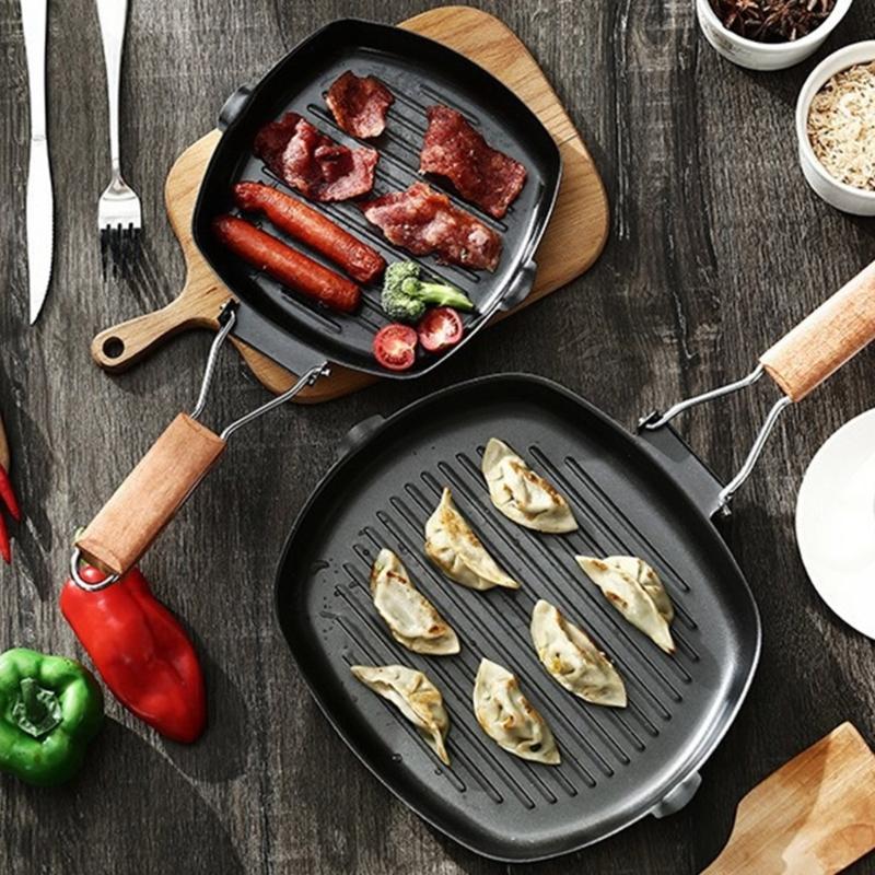 Portable 9.5Inch Nonstick Cooking Pan With Striped Bottom Skillets For Even Heat Distribution And Easy Cleaning