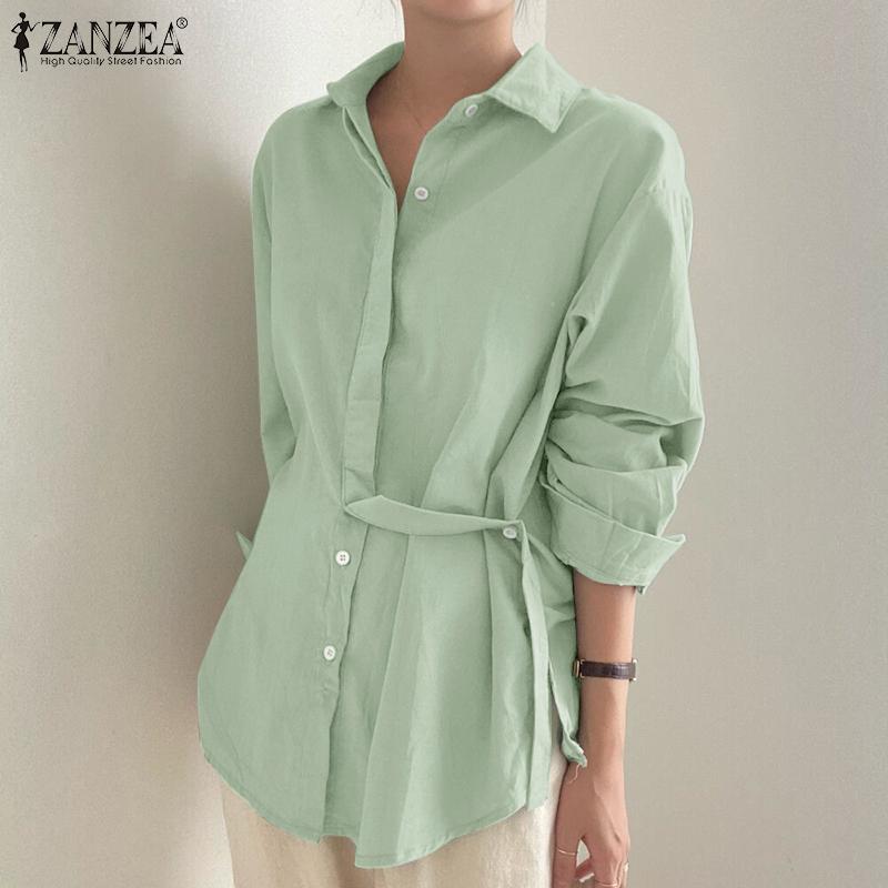 

ZANZEA Женские повседневные блузки с отложным воротником и длинными рукавами