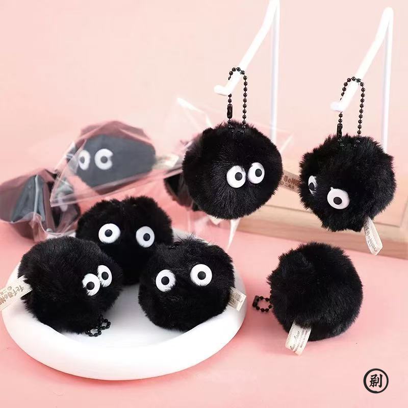5PCS Or 10PCS Pet Toy Coal Ball Figurines Keychains Accessories Cute Plush Black Coal Ball Cartoon Bag Pendants