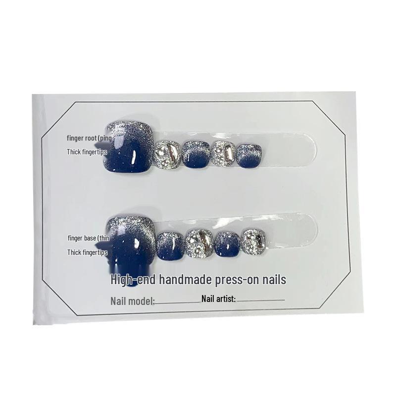 Handmade Crystal Cat Eye Toenail Art - Gray Blue Finish