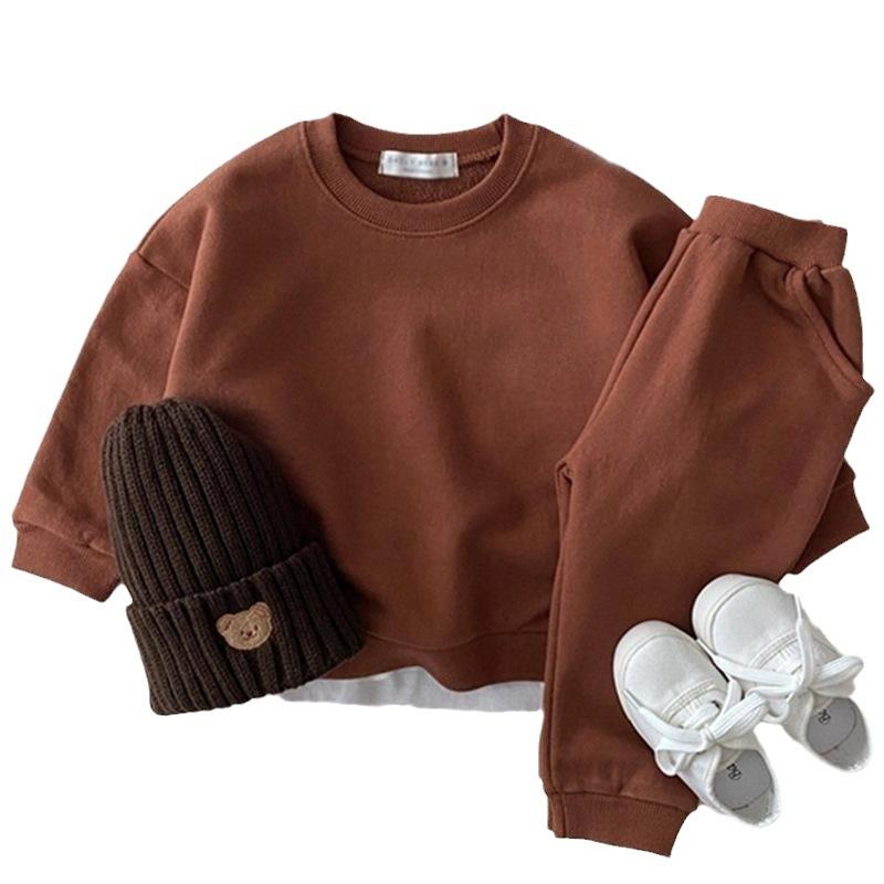 

Осенняя детская одежда Комплекты верхней одежды для девочек и мальчиков Детская спортивная кофта с круглым вырезом из двух частей с капюшоном для малышей Комплект из двух частей для дома Пуловеры Костюмы 110cm коричневый