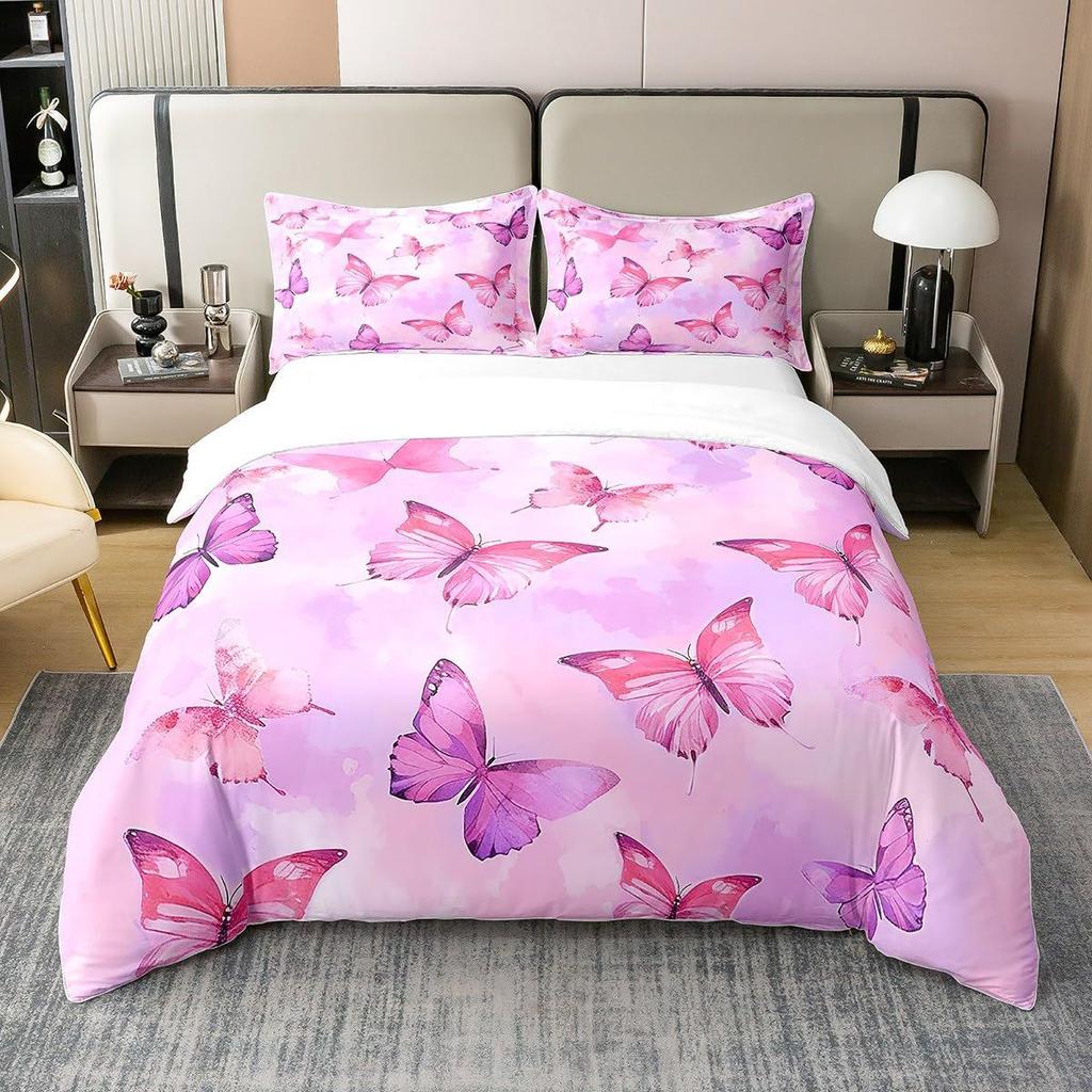 Bettbezug Lila Traum Schmetterling Rose Bettwäsche Digitaldruck Dreiteiliges Set Für Schlafzimmer