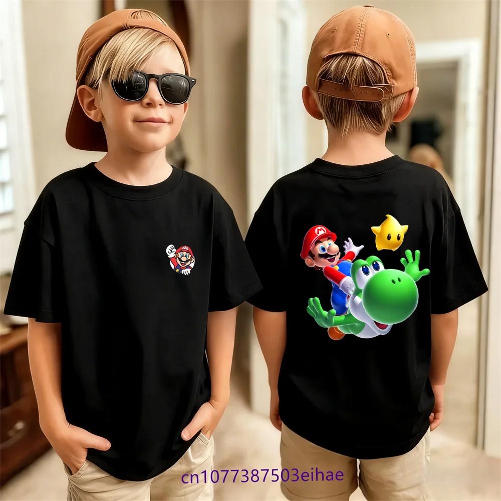 Sports Super Mario Kids T-Shirt Summer Short Sleeve Breathable Cotton Cute Cartoon Design Fashion Lightweight Children Tops