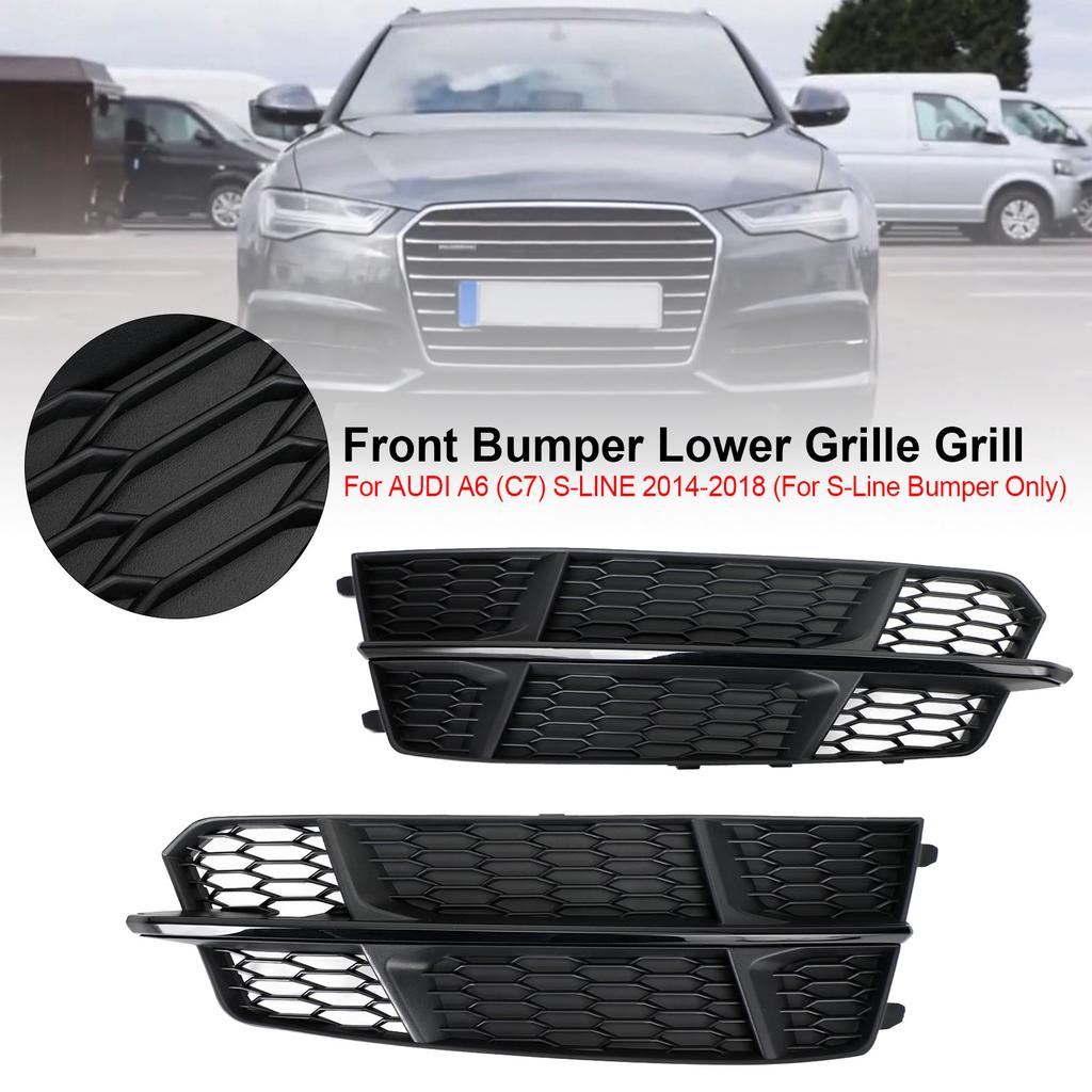 Front Bumper Lower Grille Grill 4G0807681AN 4G0807682AN Fit A6 C7 S-Line 2016-2018 Matt Black