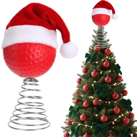 Rugby Christmas Tree Topper with Santa Hat Spring Base Bouncing Sports Ornament