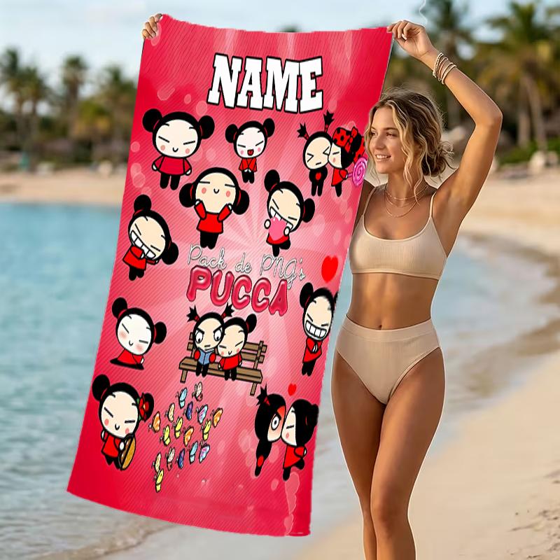 Customizable personalized beach towels Pucca themed designs.Suitable for the beach, yoga, sports;ideal as beach accessories