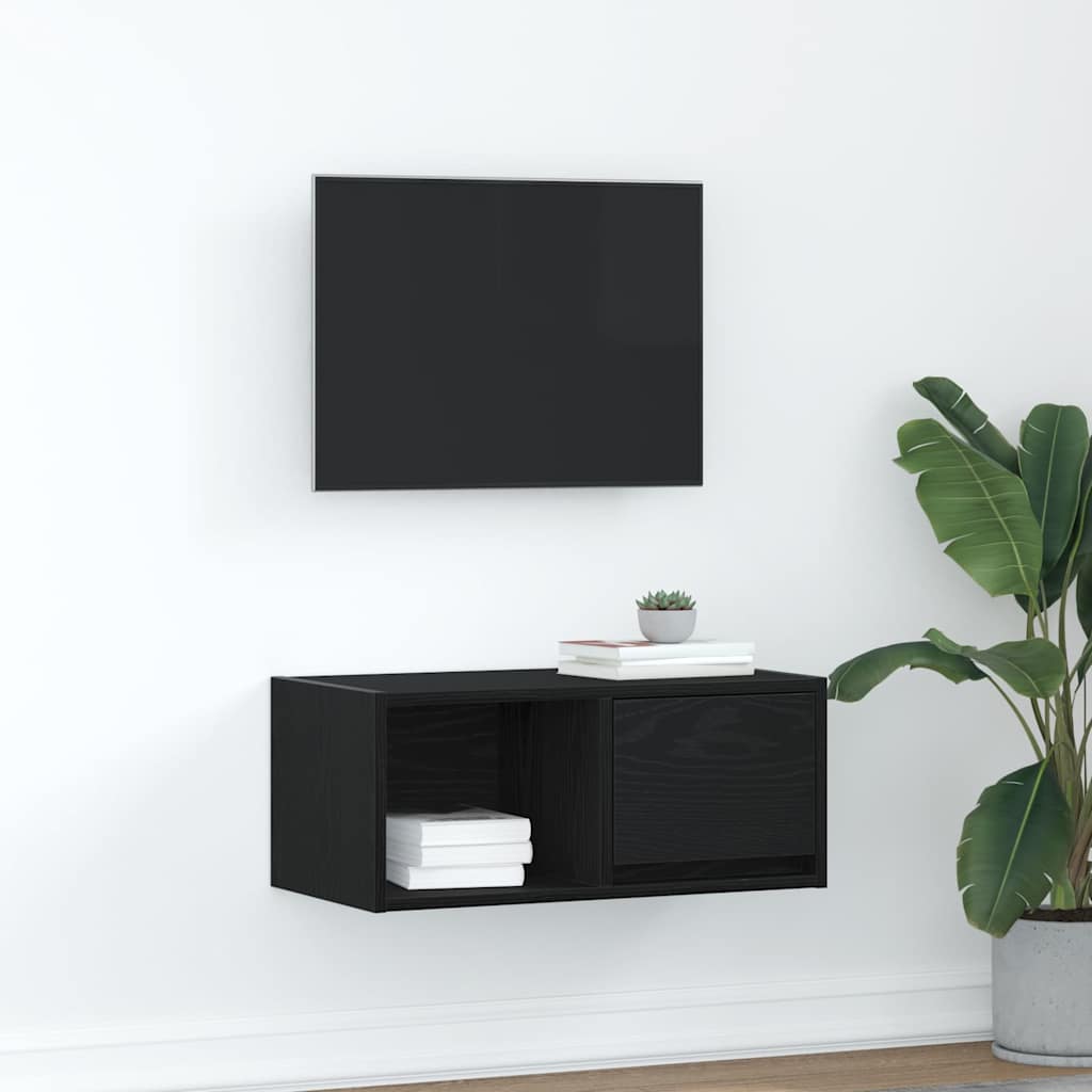 TV Cabinet Black Oak Effect 60x31x25.5 cm Engineered Wood