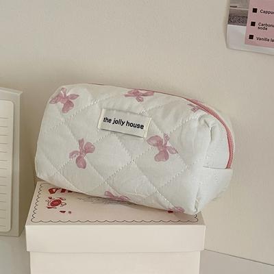 Niedliche Schleife Blume Quiltbaumwolle Stiftetasche für Mädchen Stiftemäppchen Weiche Baumwolle Hohe Kapazität Schreibwarentasche Zurück zur Schule