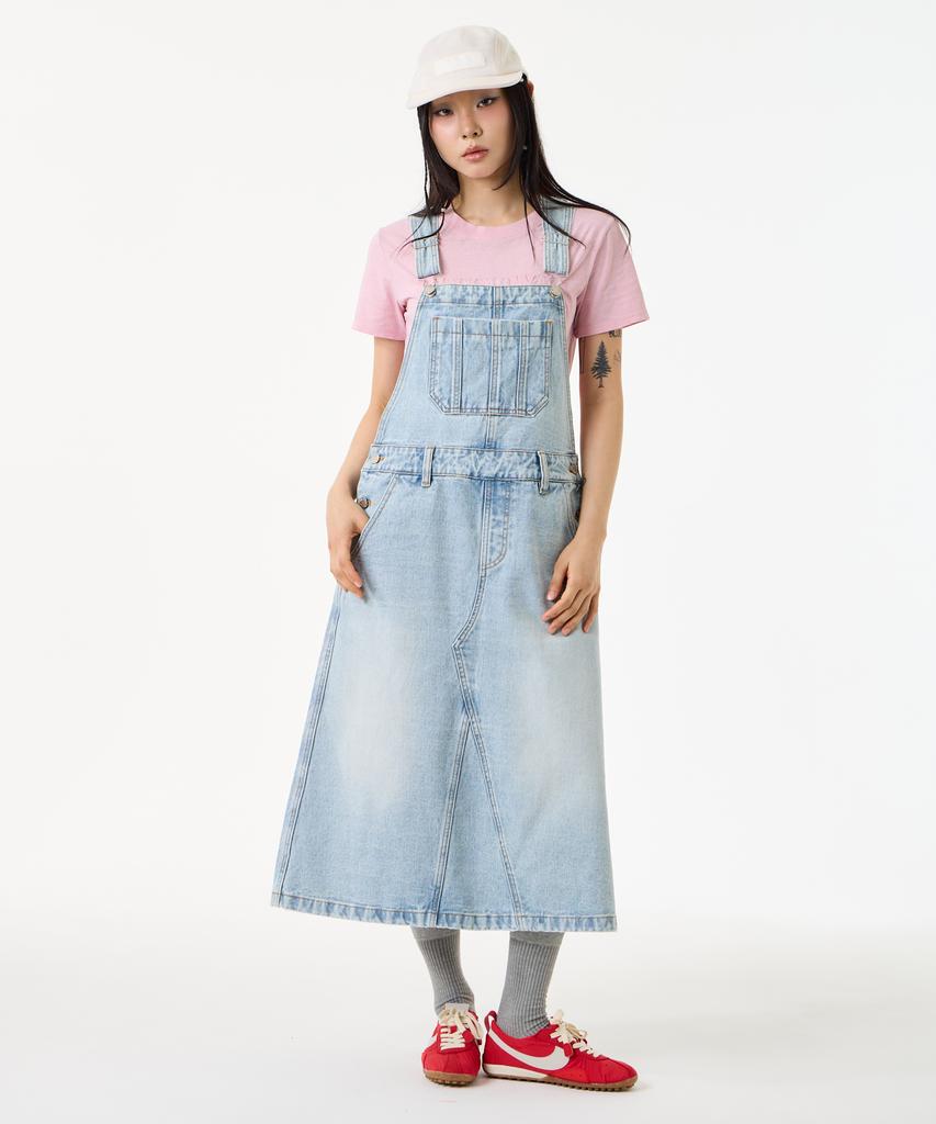 Unknown Planet Light Wash A-Line Denim Overalls