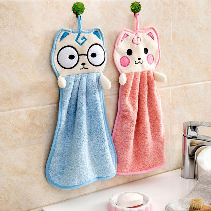 Cute Cat Hanging Hand Towel Kitchen Toilet Bathroom Absorbent Cartoon Hand Towel Household Dishwashing Cloth