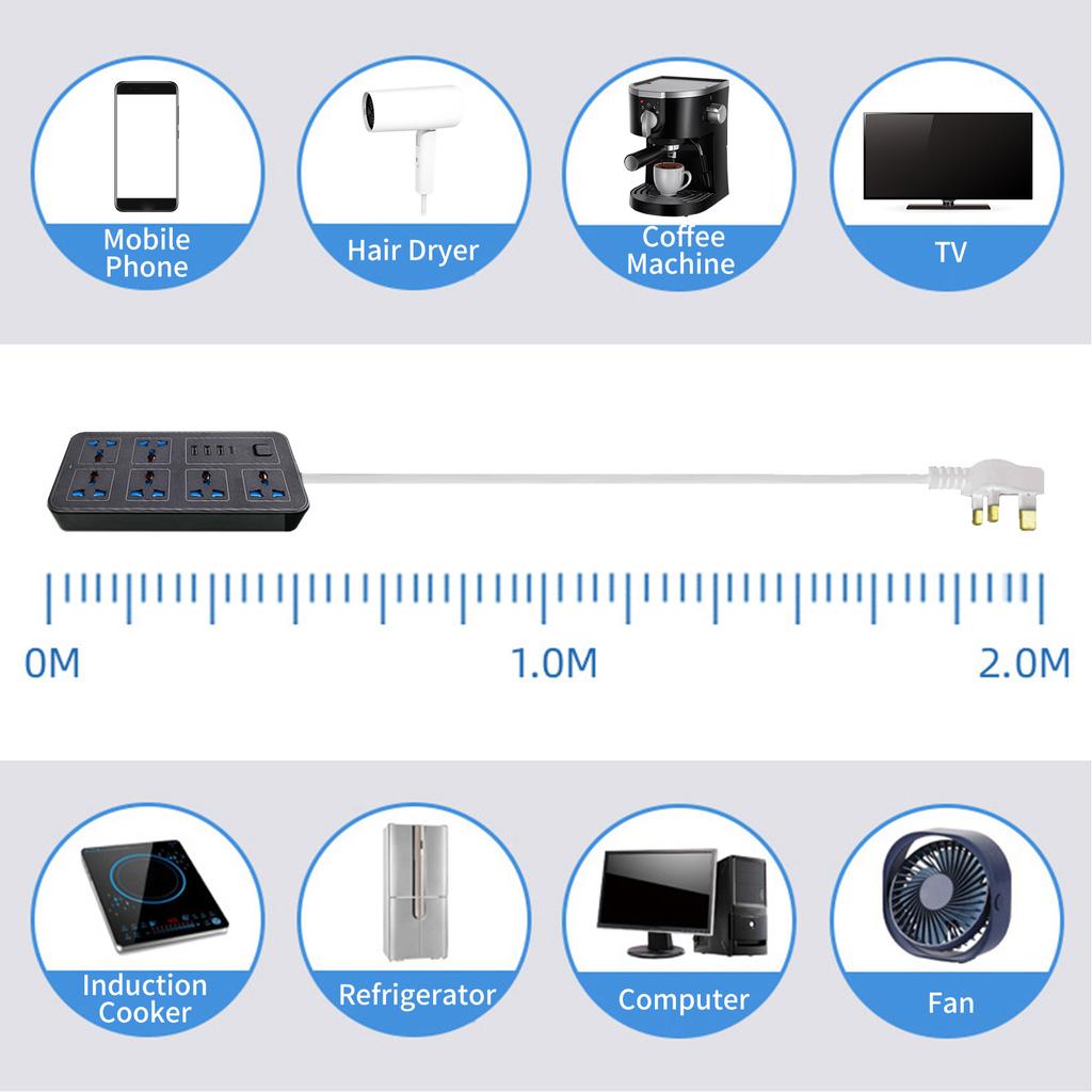 Power Strip With 6 AC Sockets & 3 USB 1 Type C Port 6FT Extension Cord Protector for Home Office Dorm Power Button