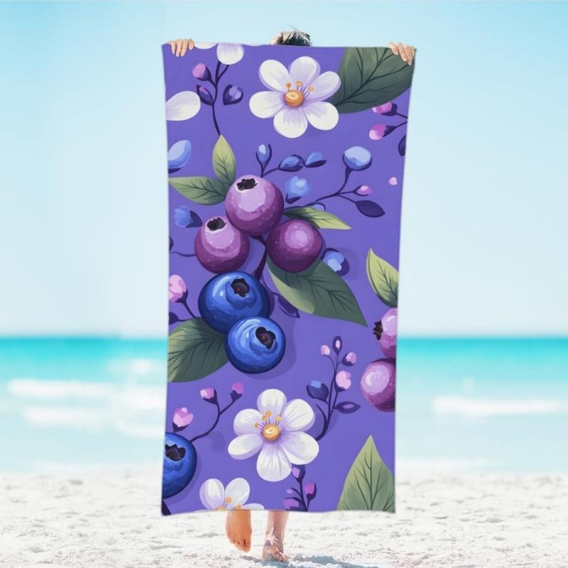 

Blueberry Flower Fruit Beach Towel Lightweight Microfiber Beach Towels Decor Quick Dry Pool Towel for Beach Travel Swim Camping W30*H60(CM)