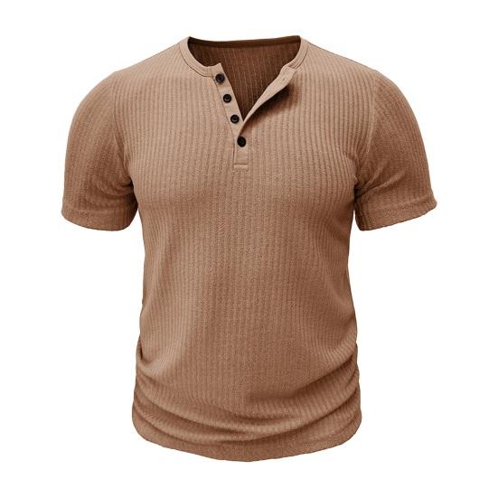 Letní pánské tričko s krátkým rukávem, knoflíkovým výstřihem do V, jednobarevné, žebrovaně pletené, pružné, slim fit, americký styl, pro svalovce, fitness, cvičební top