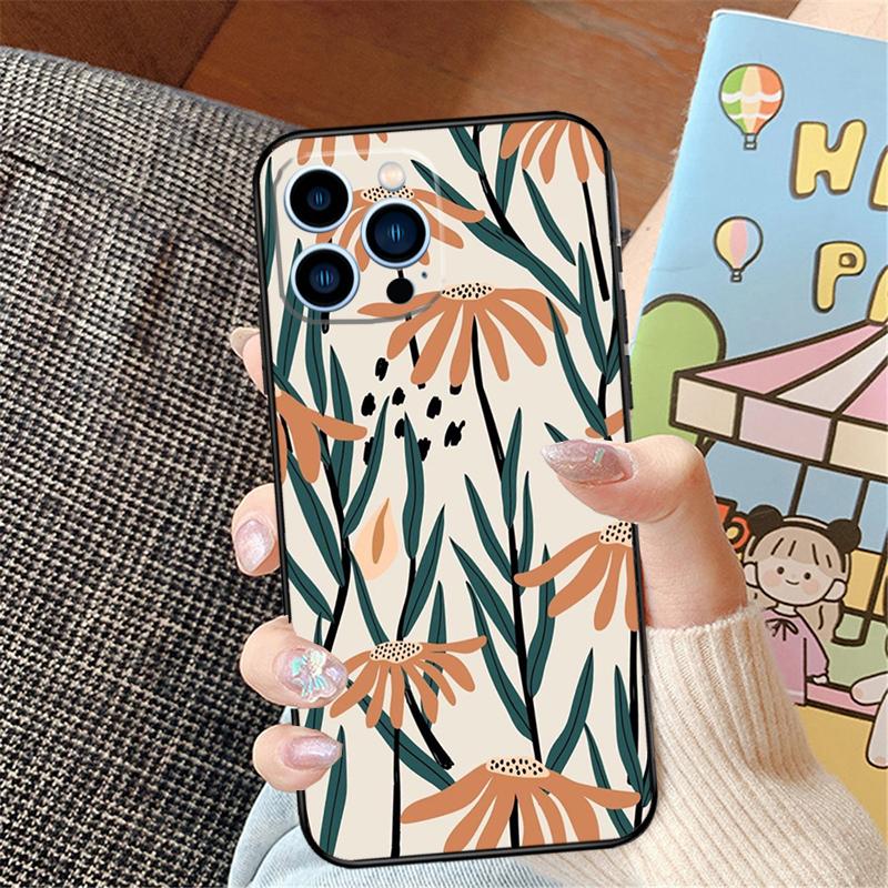 Vintage Leaves Flower Phone Case For iPhone 16 Pro Max 15 14 11 12 13 Pro Max Mini XR 16e 16 15 Plus Bumper Cover