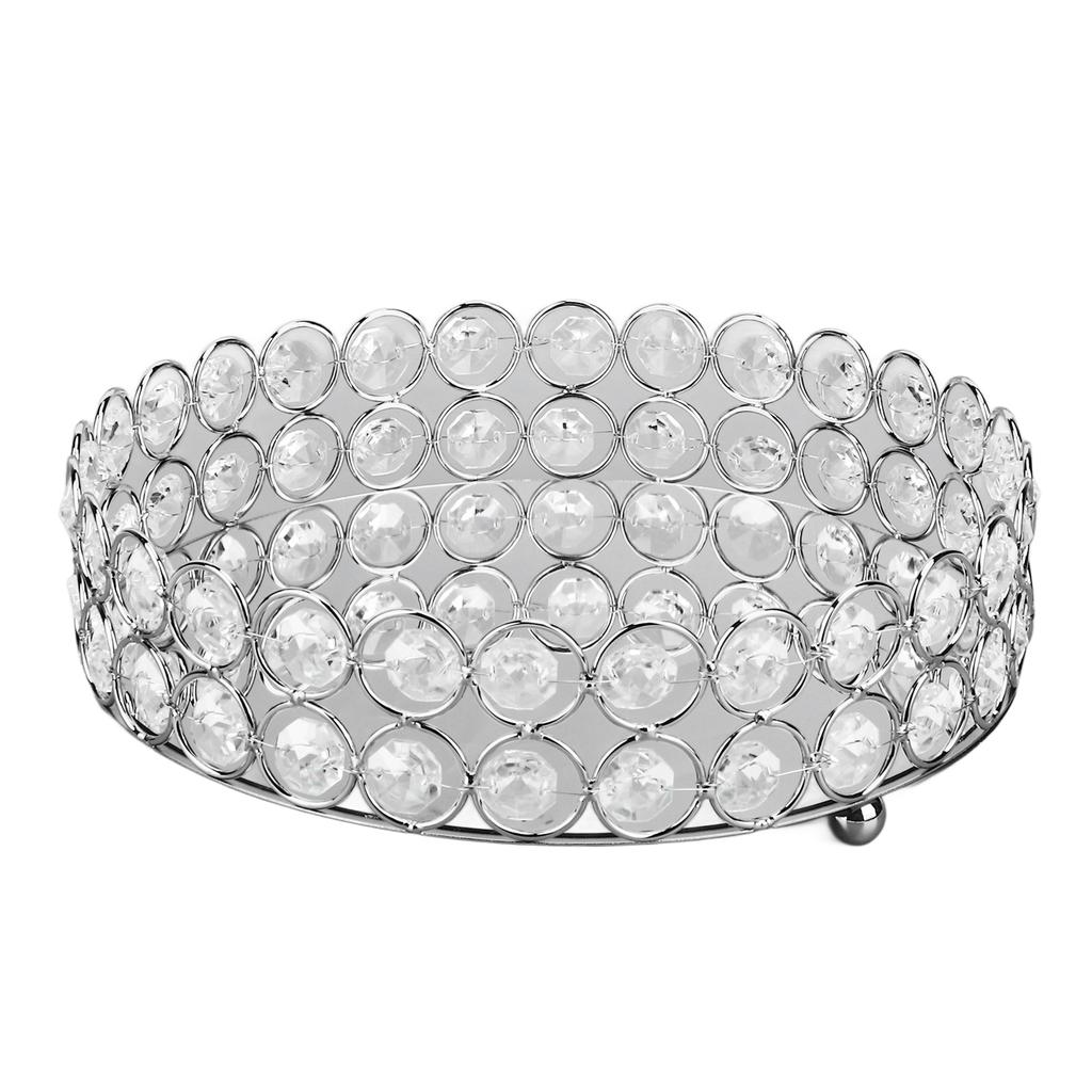 Crystal Cosmetic Makeup Tray 8in Round Display Tray Mirrored Metal Welded Structure for Food Perfume Jewelry Wine Silver