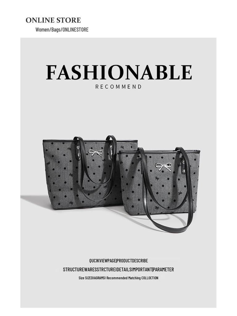 Preppy Bowknot Canvas Tote Bag - Large Casual Shoulder Handbag 2025