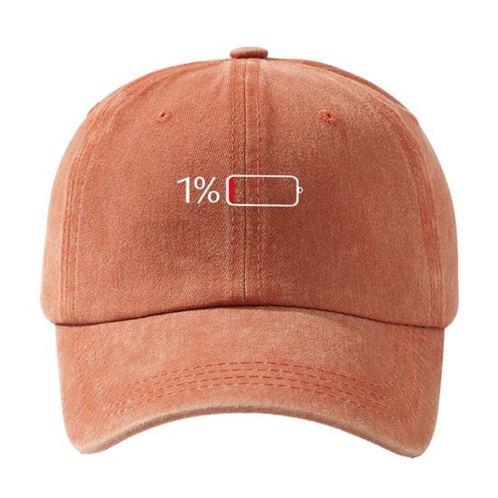 Low Battery Pattern Baseball Hat, Adjustable Back Buckle Retro Distressed Style Baseball Cap, Washed Cotton Fabric Outdoor Sunshade Cap оранжевый