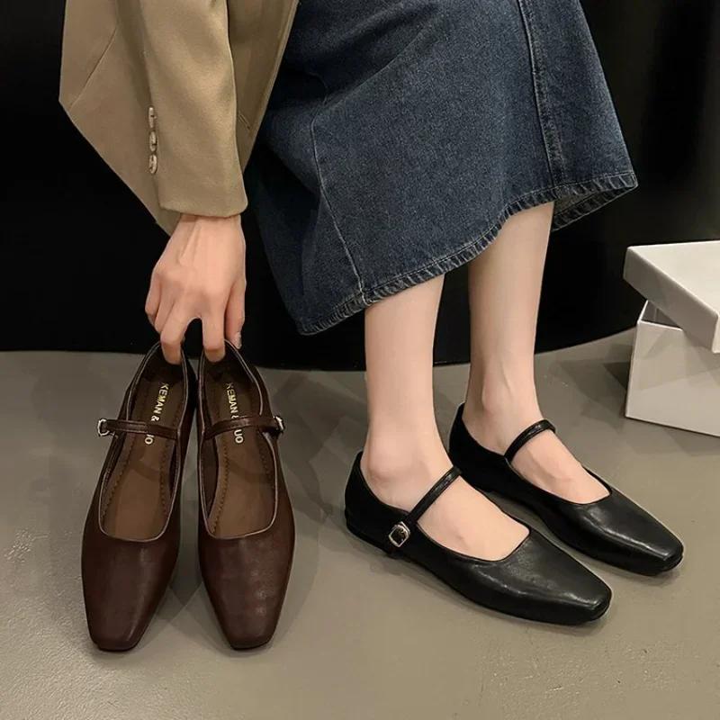 Fashion 2024 Spring New Fashion Style Mary Jane Temperament Commuter Single Shoes Fairy Flat Heeled Small Leather Shoes