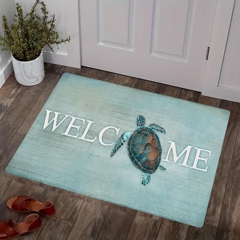 Beach Ocean Turtle Welcome Doormat Coastal Nautical Outdoor Indoor Mat Entry Rug for House Polyester Welcome Mat Sign