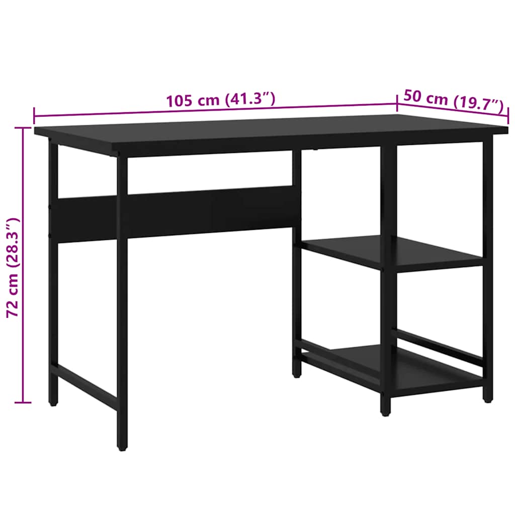 Computer Desk Black 105x50x72 Cm MDF and Metal