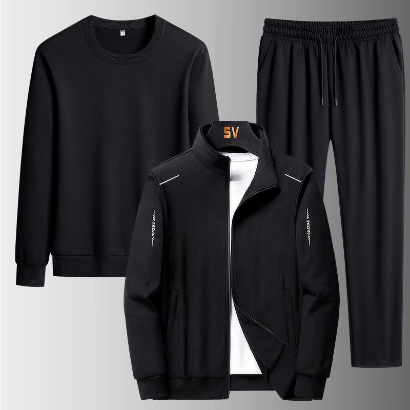Men's Three-Piece Middle-Aged & Elderly Sportswear Set - Spring/Fall Casual Long-Sleeved Sweatshirt & Pants